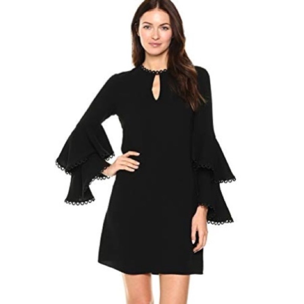 Shoshanna Laced Tiered Bell Sleeve Dress Black 8